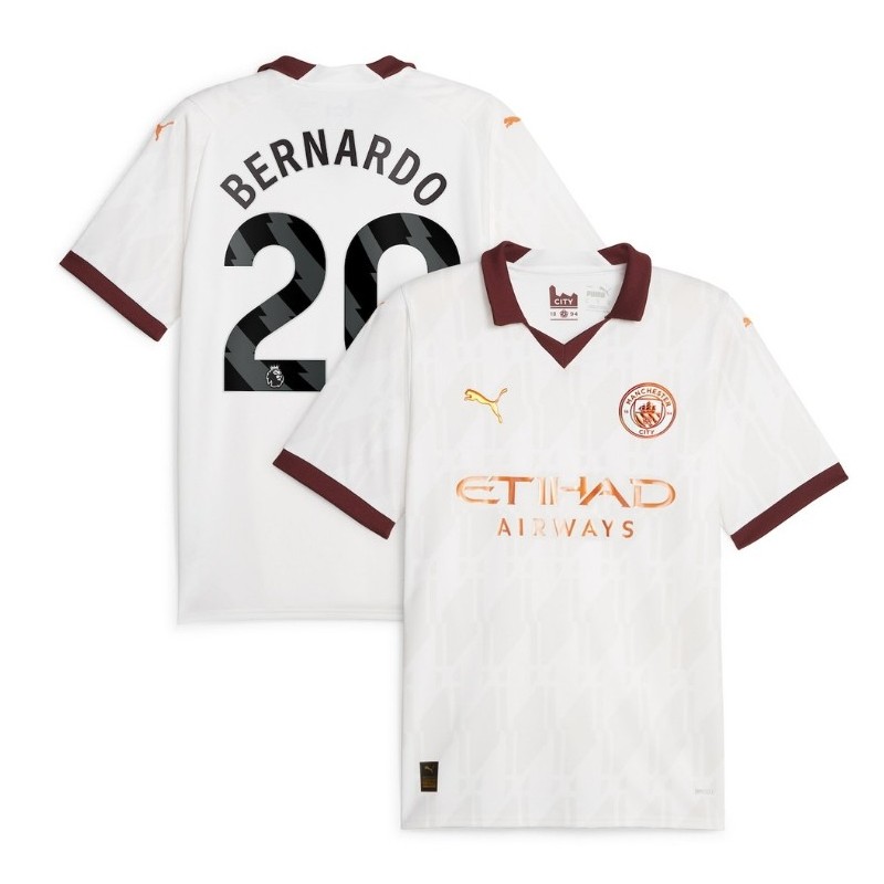 Manchester City Away Shirt 2023-24 with Bernardo 20,White