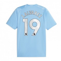 Manchester City Home Shirt 2023-24 with J.Alvarez 19,Sky Blue