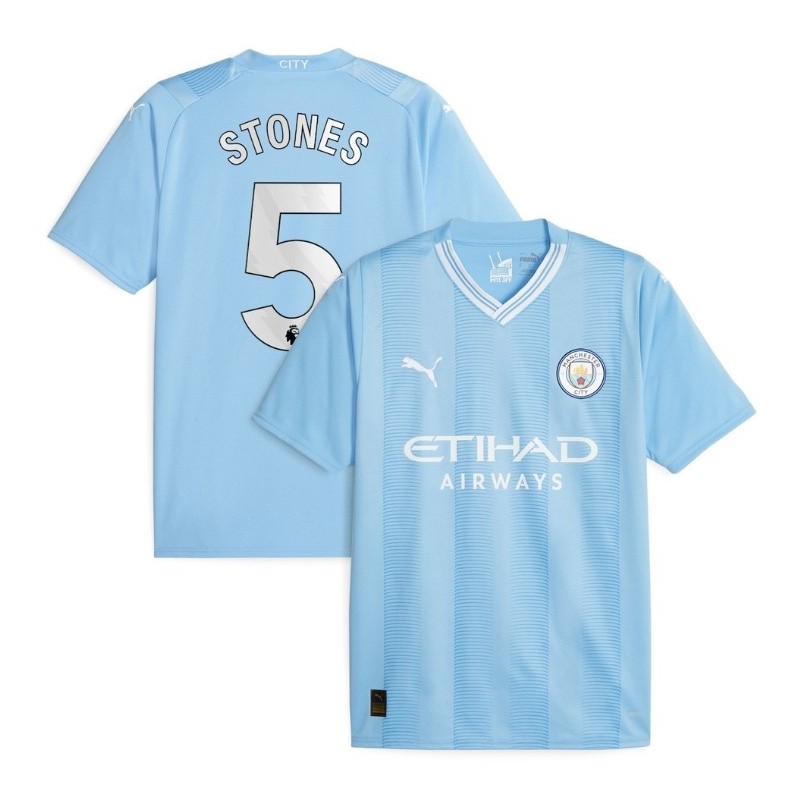 Manchester City Home Shirt 2023-24 with Stones 5,Sky Blue