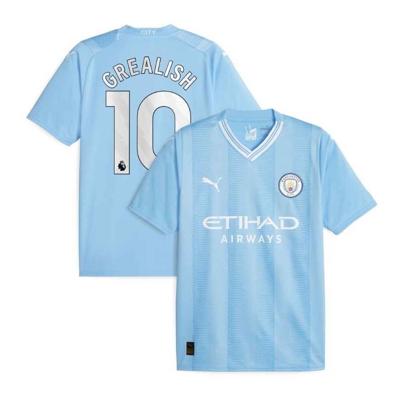 Manchester City Home Shirt 2023-24 with Grealish 10,Sky Blue