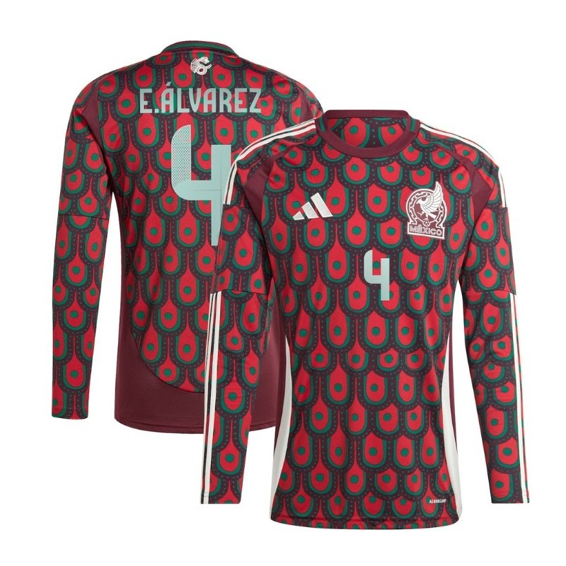 Edson Alvarez Mexico Team 2024 Home Player Long Sleeve Jersey - Burgundy