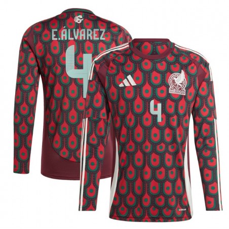 Edson Alvarez Mexico Team 2024 Home Player Long Sleeve Jersey - Burgundy