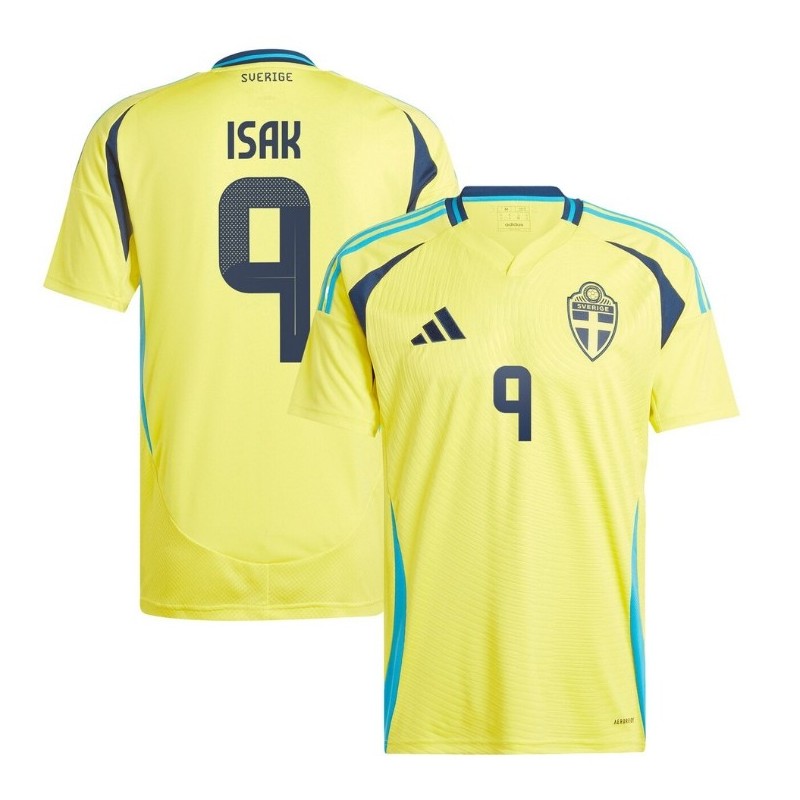 Sweden Home soccer jersey 2024 with Isak 9 printing - Yellow