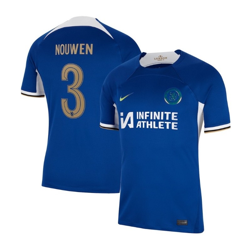 Chelsea Home Stadium Sponsored Shirt 2023-24 With Nouwen 3 , Blue