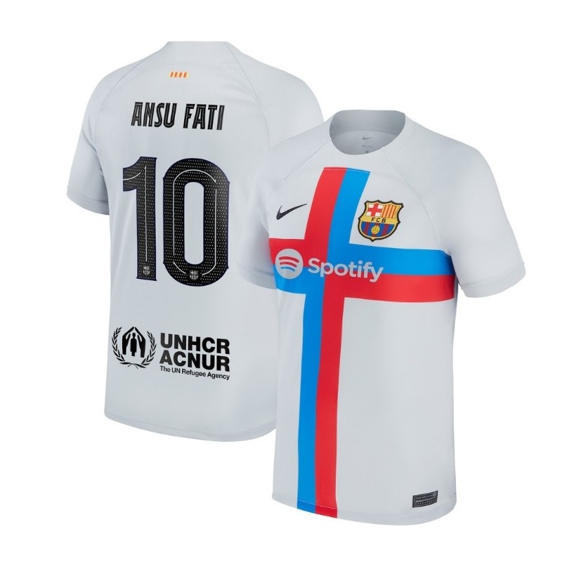 Ansu Fati Barcelona 2022/23 Third Breathe Stadium Player Jersey-Gray