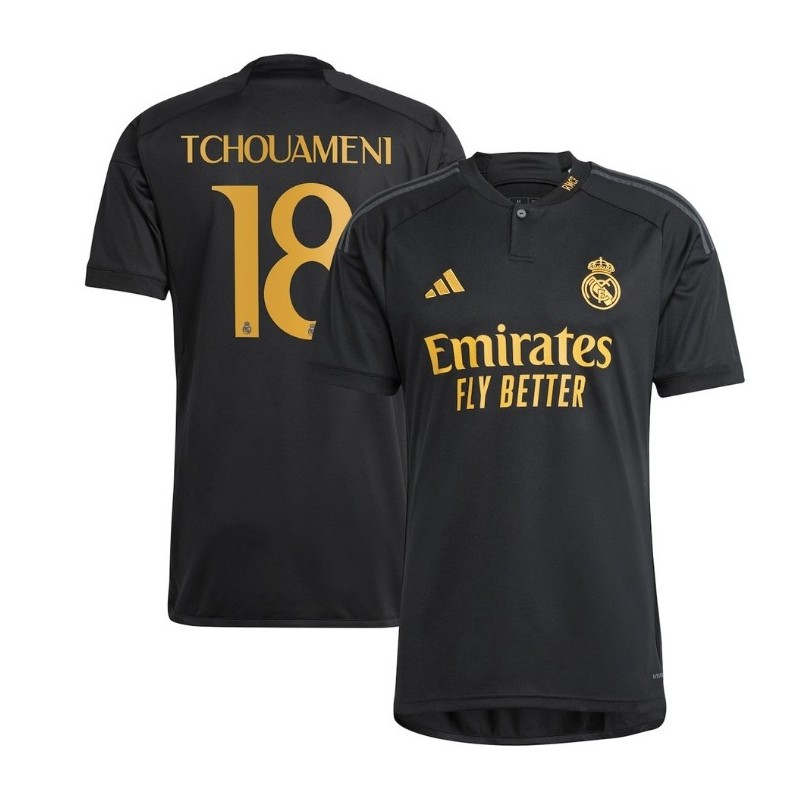 Real Madrid Third Shirt 2023-24 with Tchouaméni 18,Black