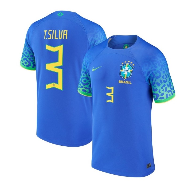 Thiago Silva Brazil National Team 2022/23 Away Jersey - Blue