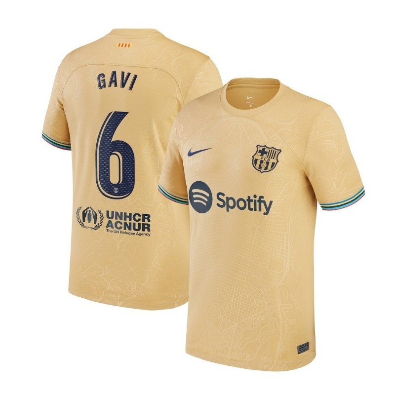 Gavi Barcelona 2022/23 Away Breathe Stadium Player Jersey-Gold