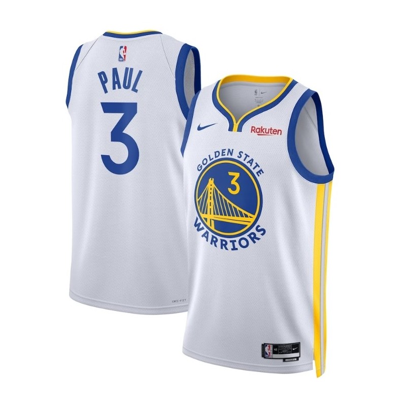 Golden State Warriors Chris Paul White 3 Swingman Badge Jersey