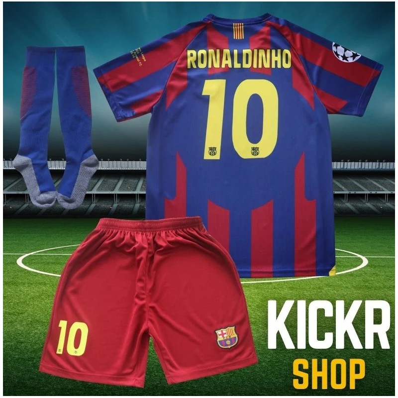 2005 Retro Edition Vintage Home Kids/Youth Ronaldinho 10 Soccer Jersey