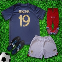 France 2022 Home Benzema Madrid Kids Soccer Uniform Jersey