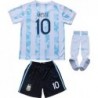 2021 Argentina 10 Leo Messi Copa-American Home Kids Soccer Jersey Set