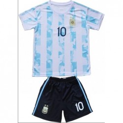 2021 Argentina 10 Leo Messi Copa-American Home Kids Soccer Jersey Set