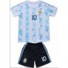 2021 Argentina 10 Leo Messi Copa-American Home Kids Soccer Jersey Set