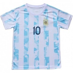 2021 Argentina 10 Leo Messi Copa-American Home Kids Soccer Jersey Set