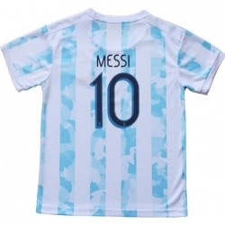 2021 Argentina 10 Leo Messi Copa-American Home Kids Soccer Jersey Set