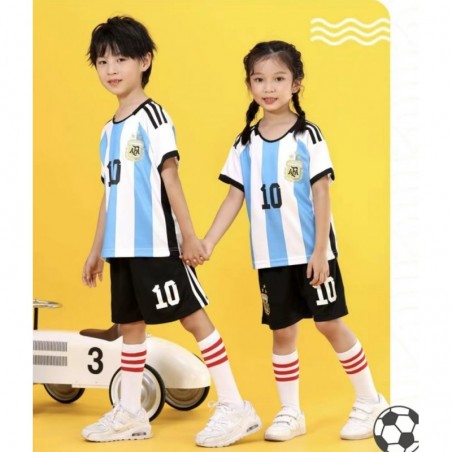 New Kids Messi 10 Argentina Home Soccer Jersey Set