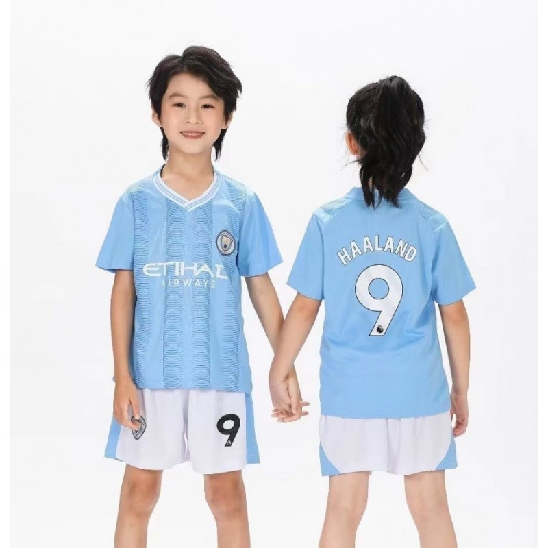 23/24 Kids Manchester City 9 Home Kit Football Jerseys Kids Sets