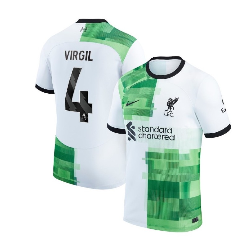 Liverpool Away Stadium Shirt 2023-24 with Virgil 4 printing-White