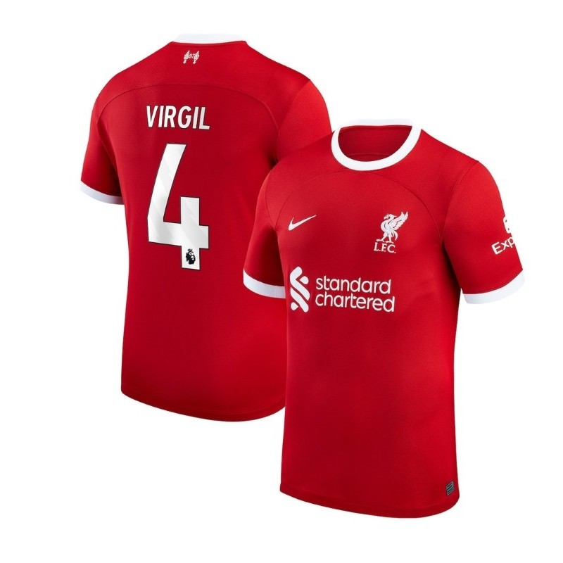 Liverpool Home Stadium Shirt 2023-24 with Virgil 4,Red