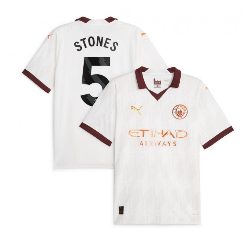 Manchester City Away Shirt 2023-24 with Stones 5,White